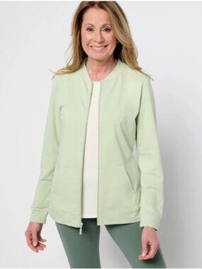 Denim & Co. Active French Terry Zip Jacket w/Kangaroo Pocket-Sage-XL-NEW-A596374